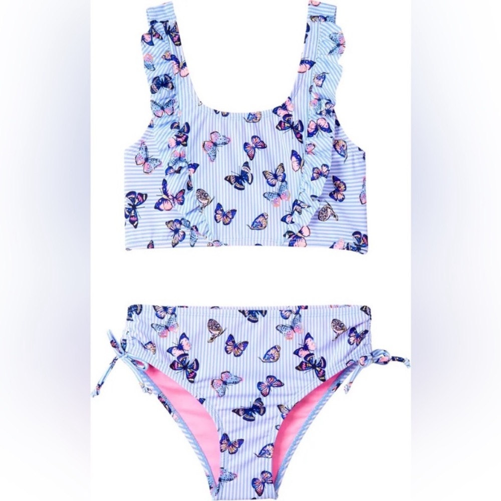 Kensie Girl Butterfly 🦋 Stripes 2PC Ruffle Swimsuit